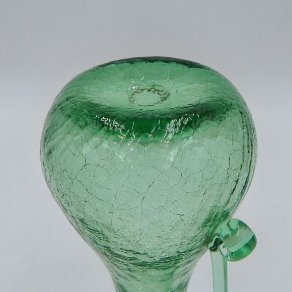 Crackle Glass Mini Pitcher Cruet Hand Blown 7 Inch Green Applied Handle - Picture 9 of 9